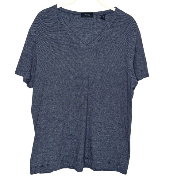Theory Tee Shirt Mens Medium V Neck Gaskell Pinnate Mini Striped Blue - Picture 1 of 5